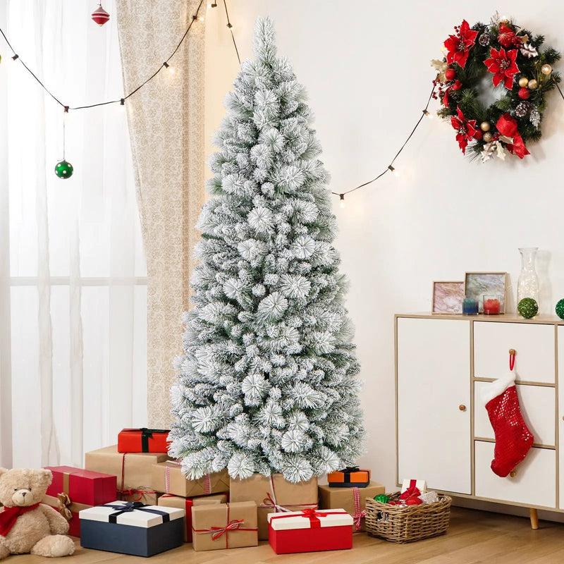 7 Feet Flocked Christmas Tree with Pine Needles and LED Lights by DirectDeals
