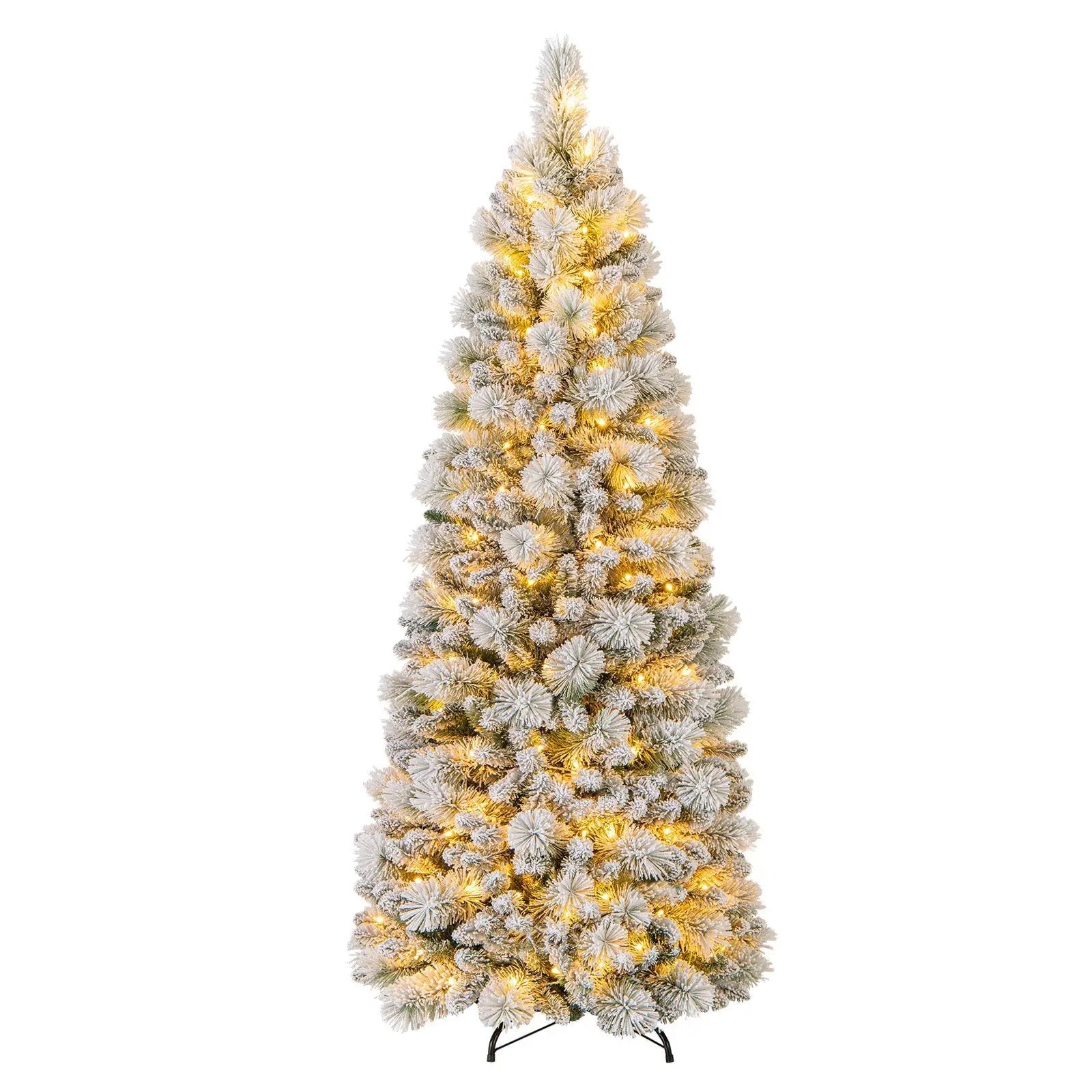 7 Feet Flocked Christmas Tree with Pine Needles and LED Lights by DirectDeals