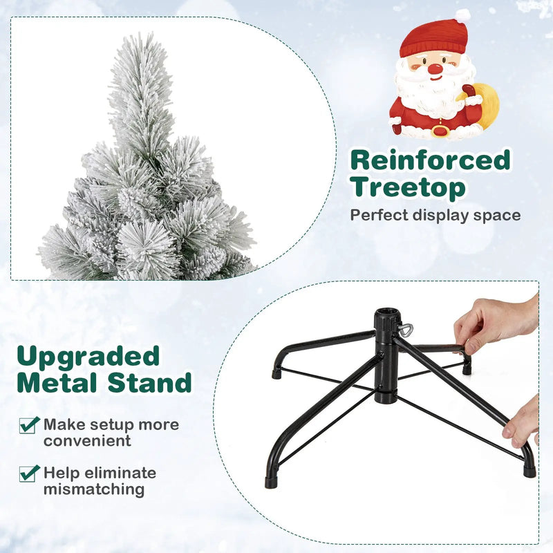 7 Feet Flocked Christmas Tree with Pine Needles and LED Lights by DirectDeals