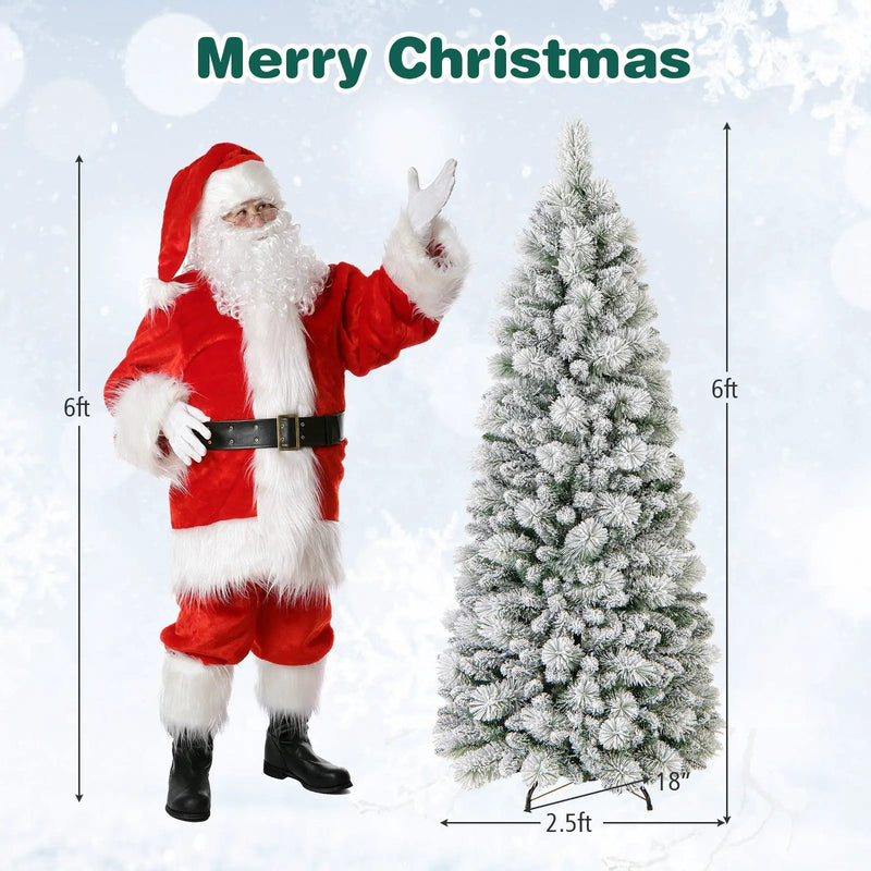 7 Feet Flocked Christmas Tree with Pine Needles and LED Lights by DirectDeals