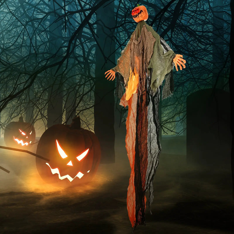 6 Feet Hanging Pumpkin Ghost with Red Glowing Eyes and Bendable Arms by DirectDeals