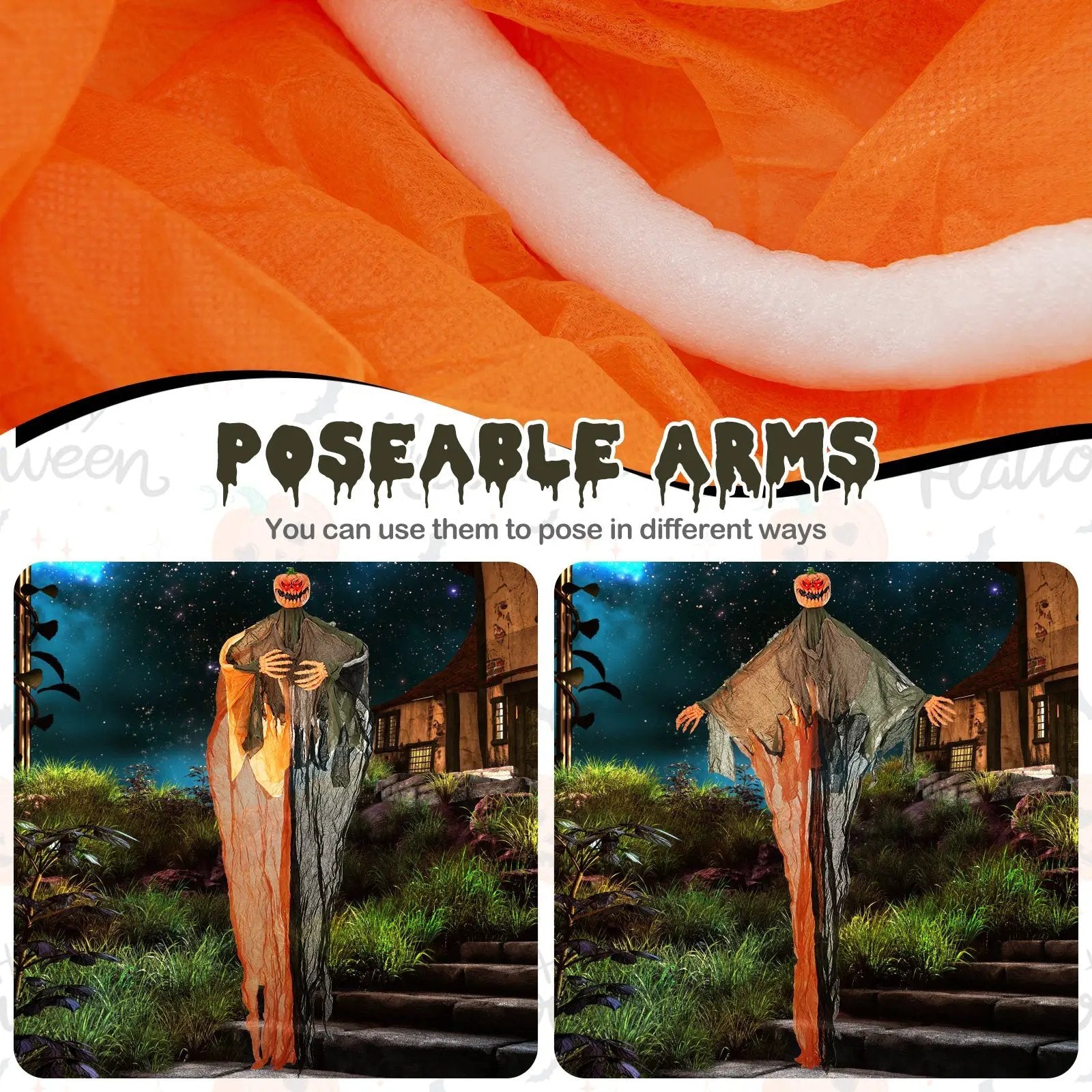 6 Feet Hanging Pumpkin Ghost with Red Glowing Eyes and Bendable Arms by DirectDeals