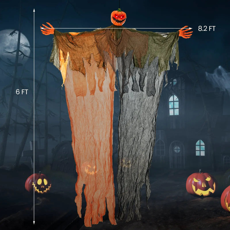 6 Feet Hanging Pumpkin Ghost with Red Glowing Eyes and Bendable Arms by DirectDeals