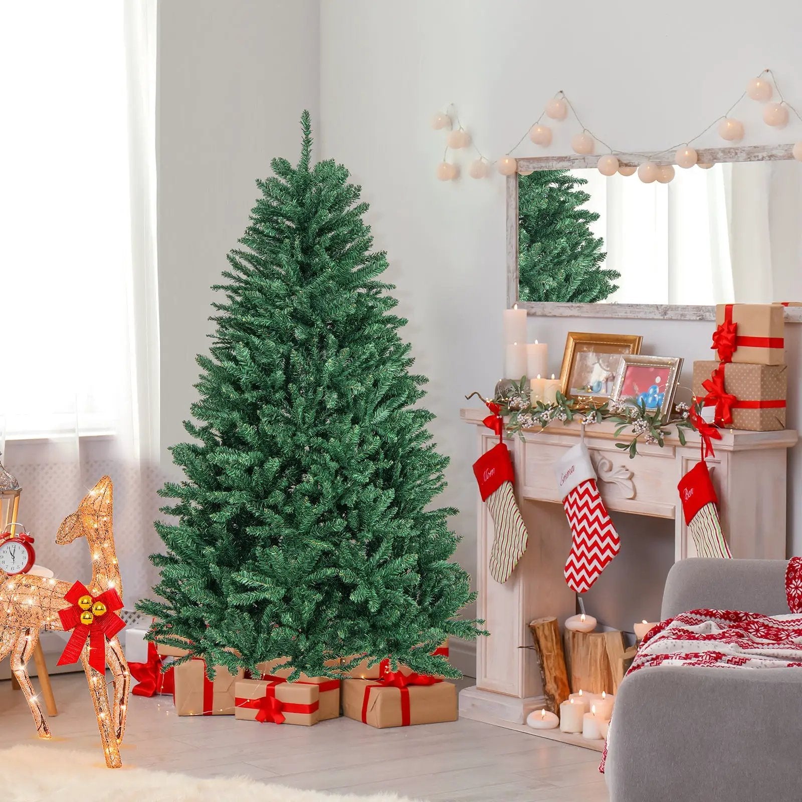 6 Feet Hinged Artificial Christmas Tree with Solid Metal Stand by DirectDeals