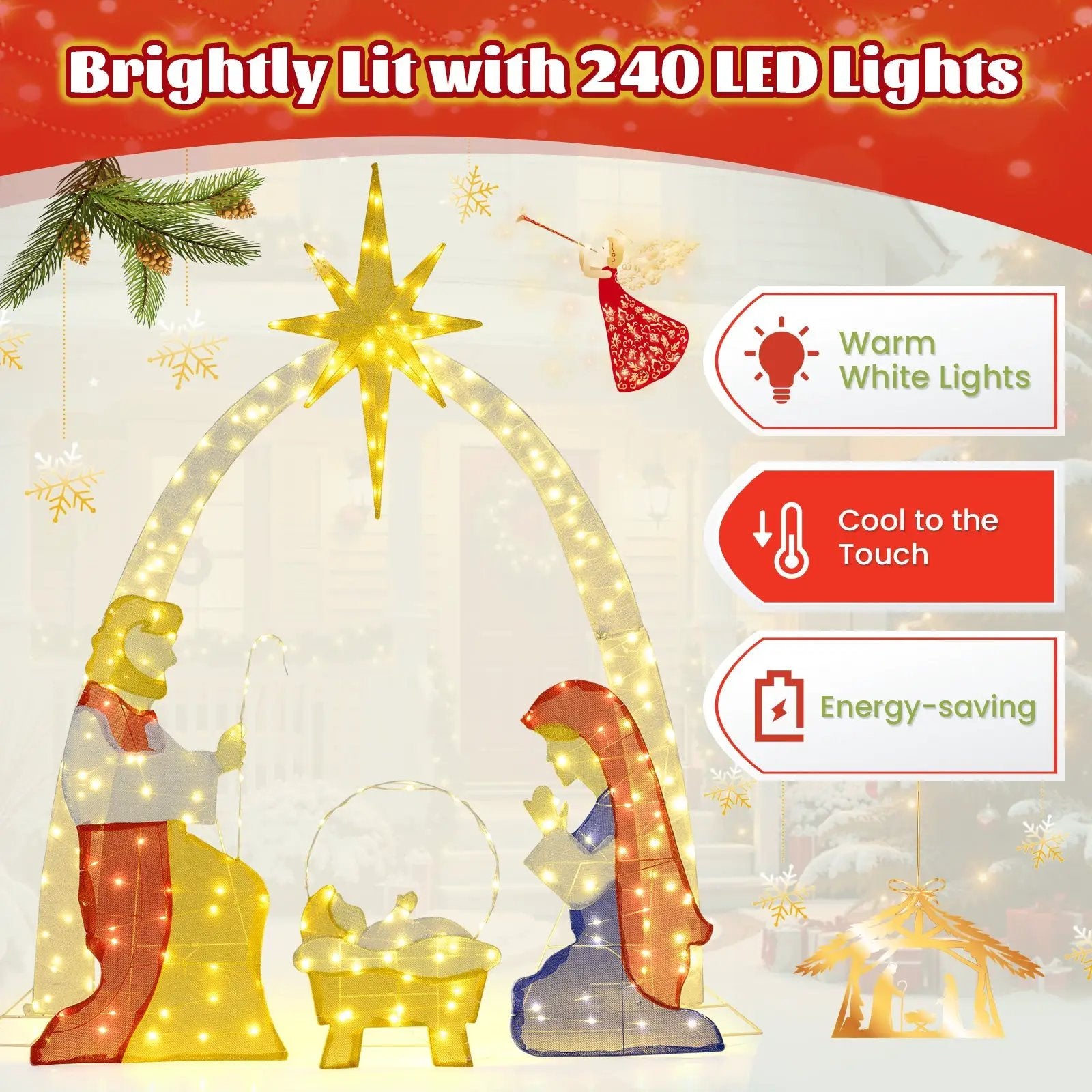 6 Feet Lighted Nativity Scene Yard Decoratio with 240 Warm White LED Lights by DirectDeals