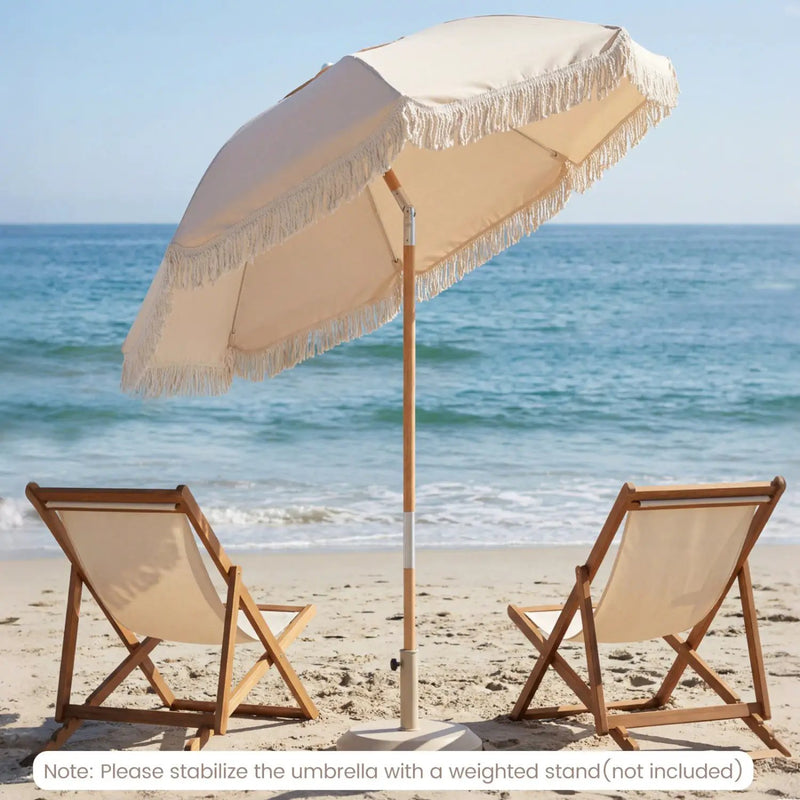 6 Feet Patio Umbrella with Fringe with Push Button Tilt and Wood Pole by DirectDeals