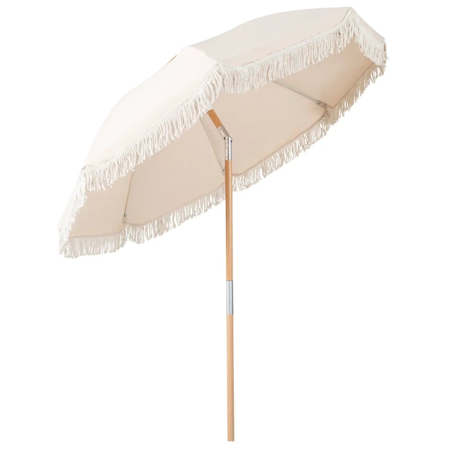 6 Feet Patio Umbrella with Fringe with Push Button Tilt and Wood Pole by DirectDeals