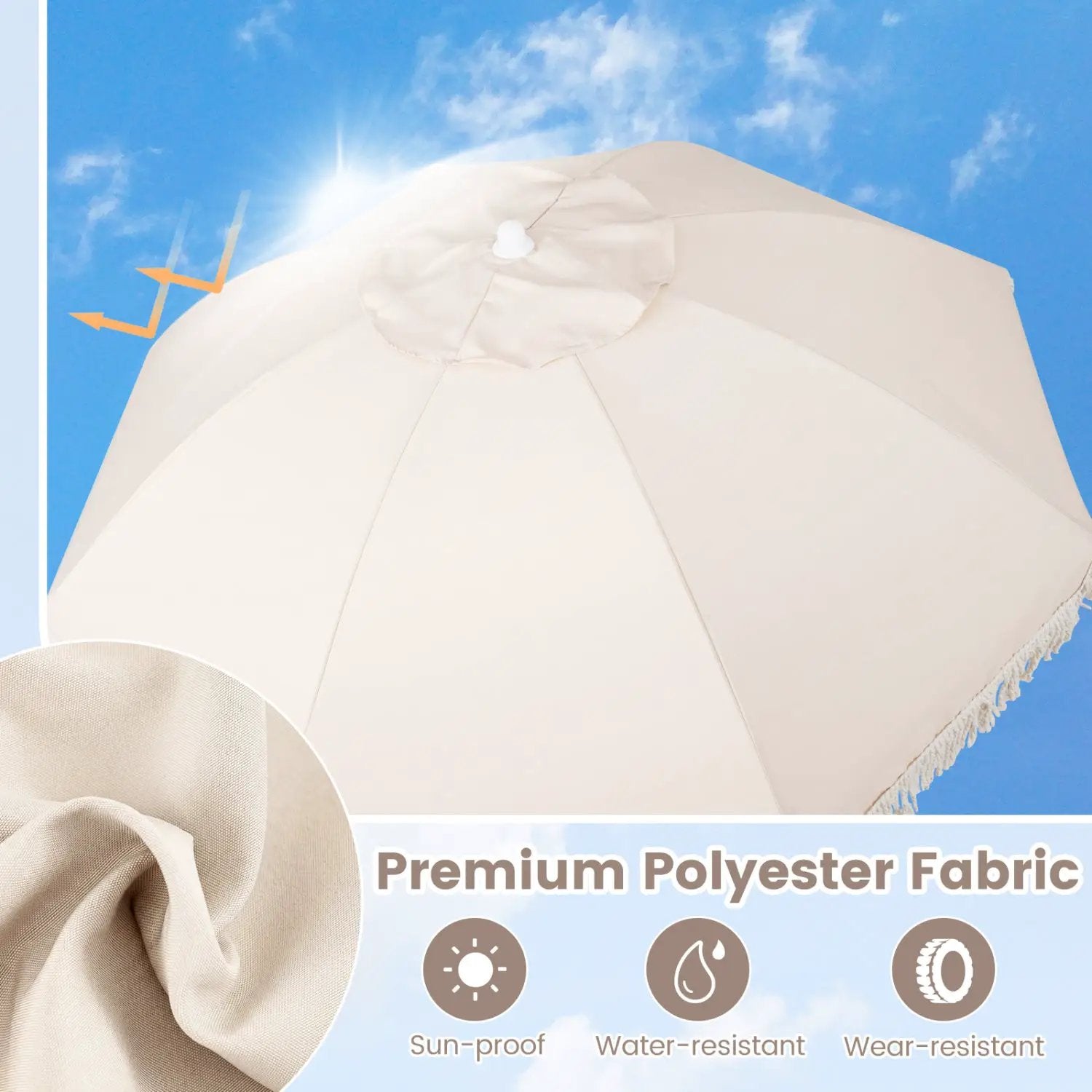 6 Feet Patio Umbrella with Fringe with Push Button Tilt and Wood Pole by DirectDeals