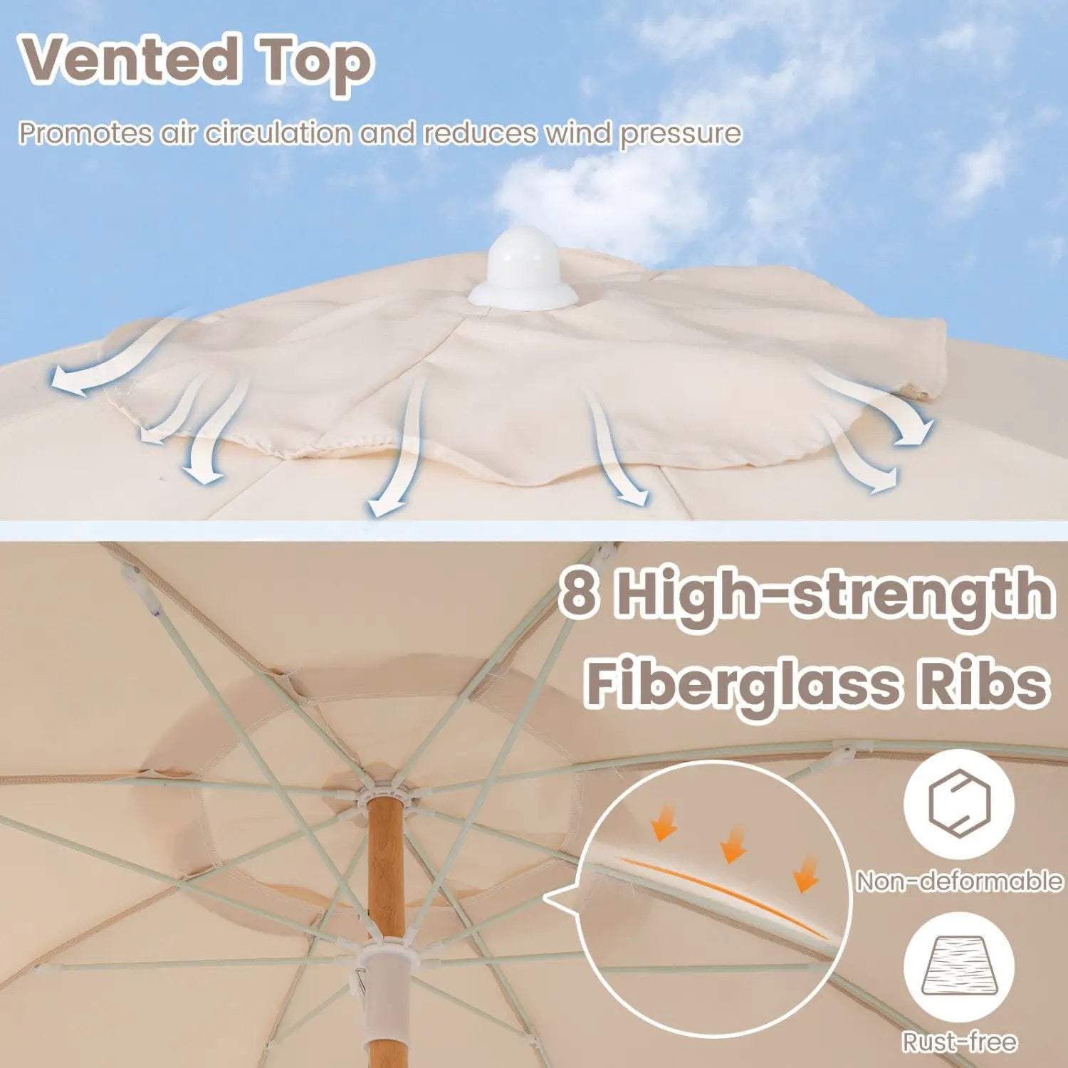 6 Feet Patio Umbrella with Fringe with Push Button Tilt and Wood Pole by DirectDeals