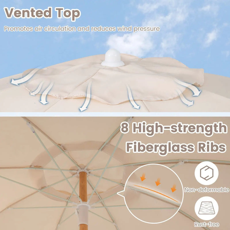 6 Feet Patio Umbrella with Fringe with Push Button Tilt and Wood Pole by DirectDeals