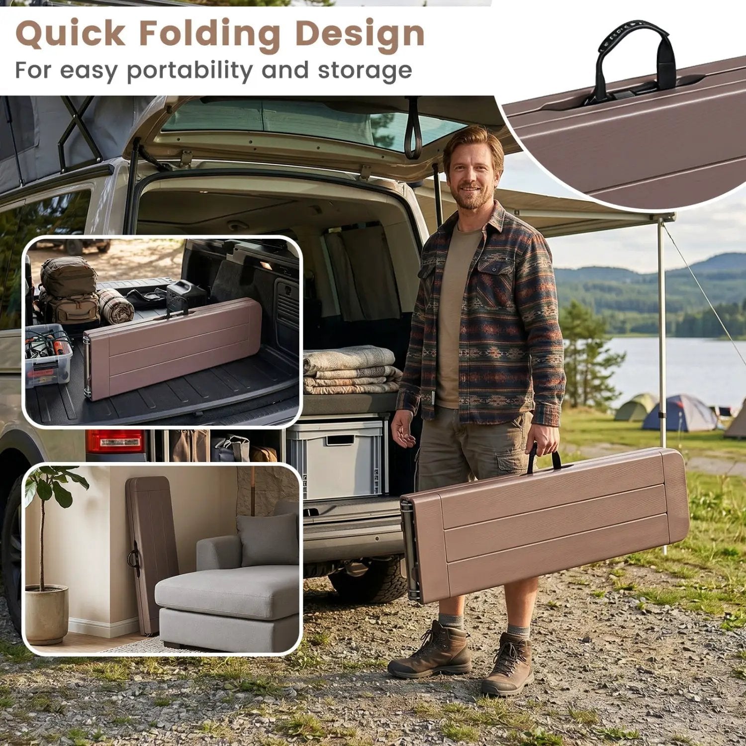 6 Foot Folding Bench with Carrying Handle - 660 lb Capacity by DirectDeals