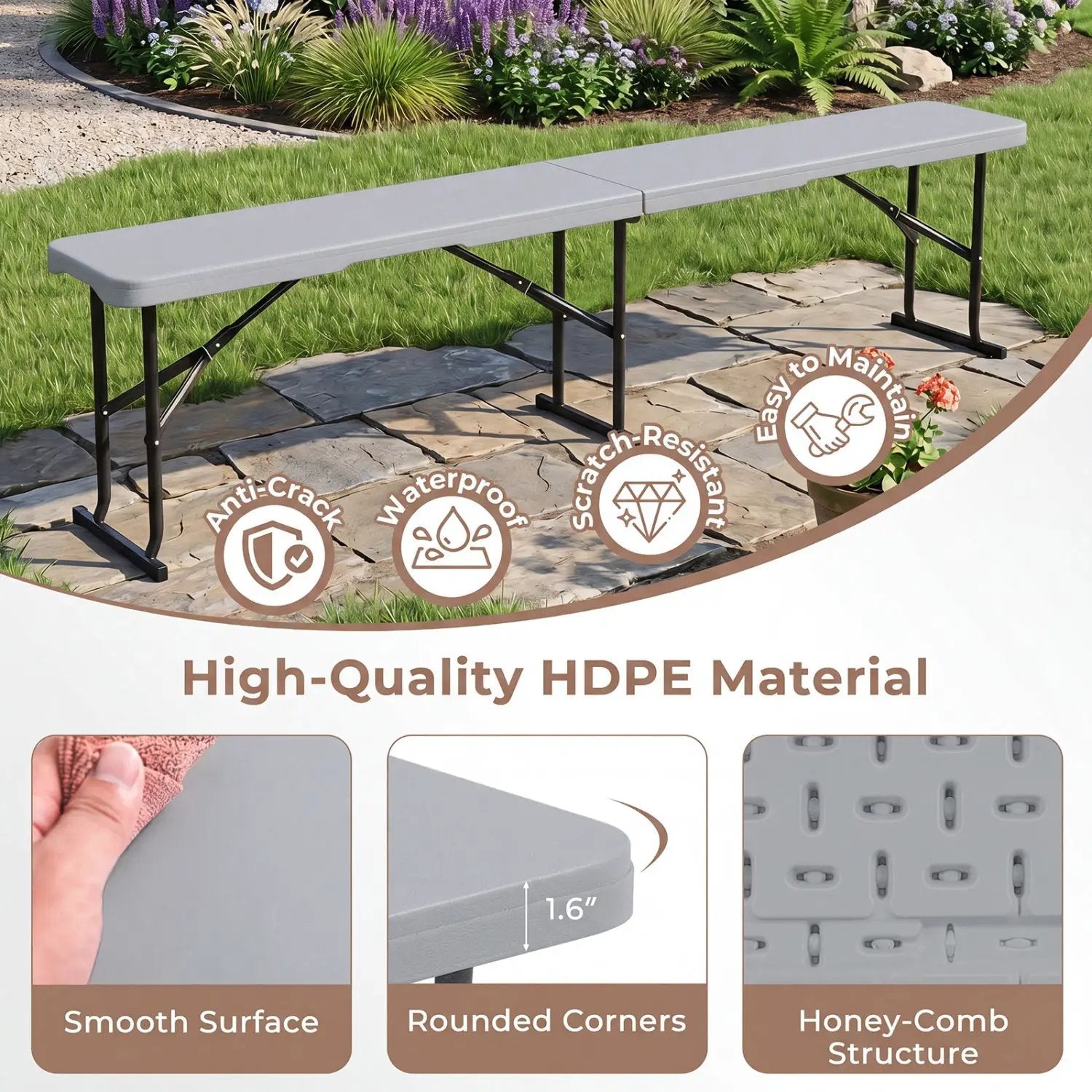 6 Foot Folding Bench with Carrying Handle - 660 lb Capacity by DirectDeals
