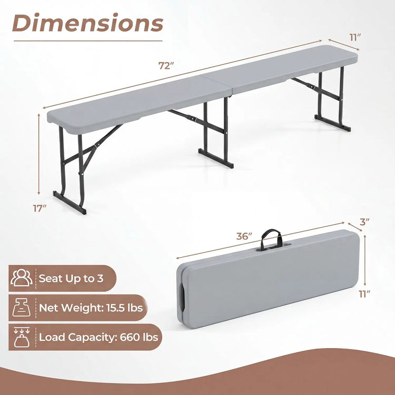 6 Foot Folding Bench with Carrying Handle - 660 lb Capacity by DirectDeals