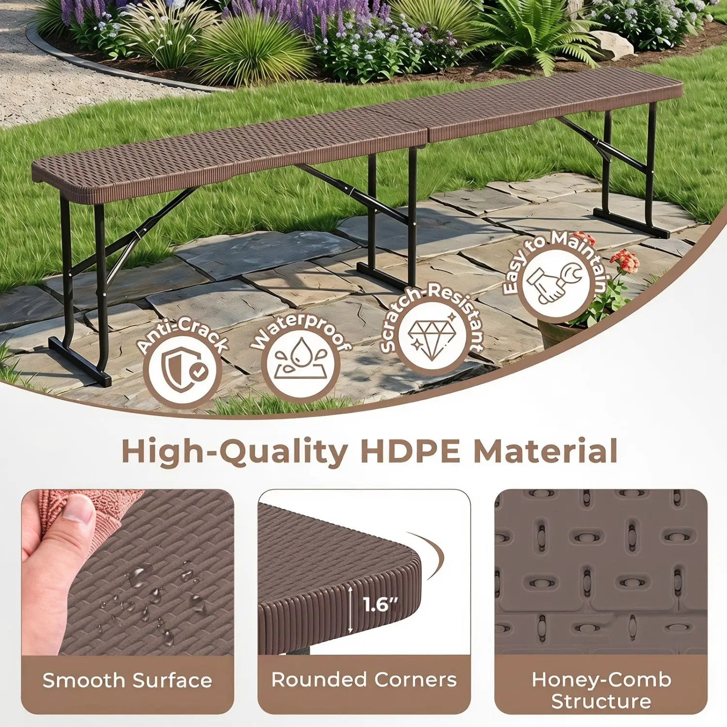 6 Foot Folding Bench with Carrying Handle - 660 lb Capacity by DirectDeals