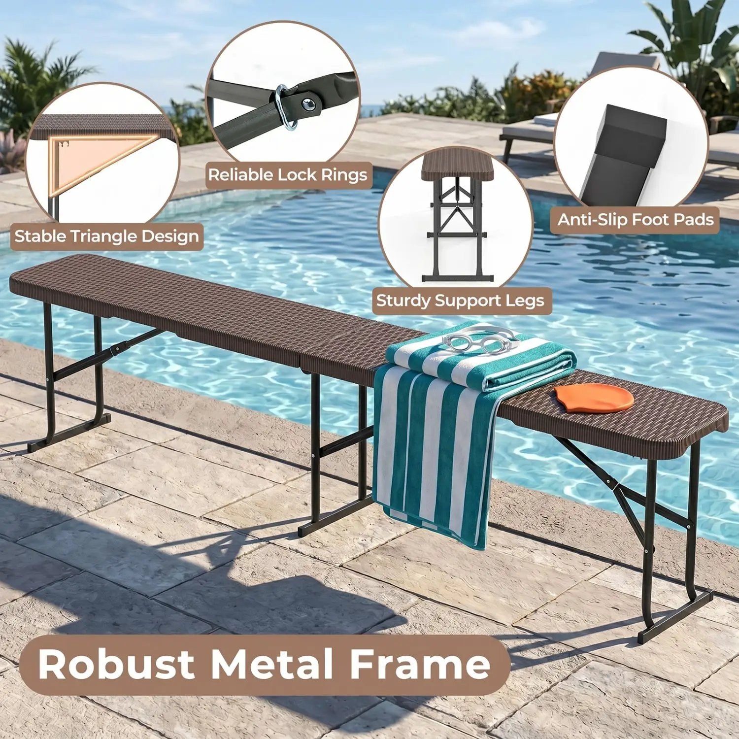 6 Foot Folding Bench with Carrying Handle - 660 lb Capacity by DirectDeals