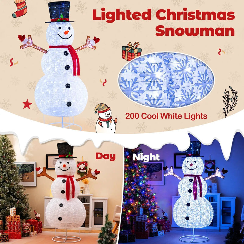 6 Feet Pre-Lit Christmas Snowman with Built-in Lights and Black Hat by DirectDeals