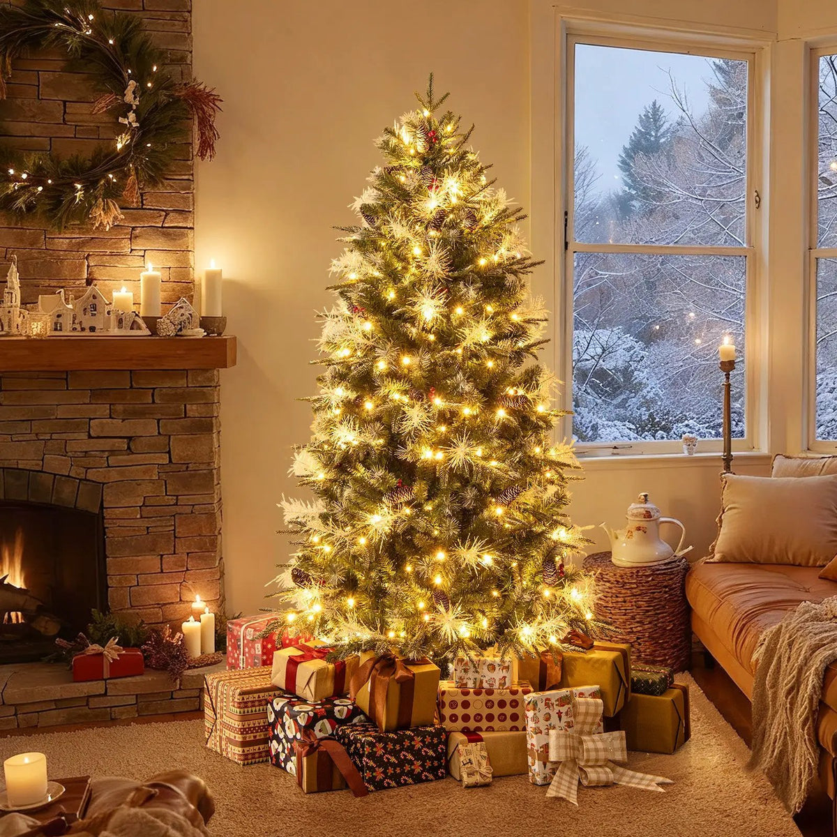 5 Feet Pre-Lit Artificial Christmas Tree with 8 Modes LED Lights with Berries, photo 14 of 24