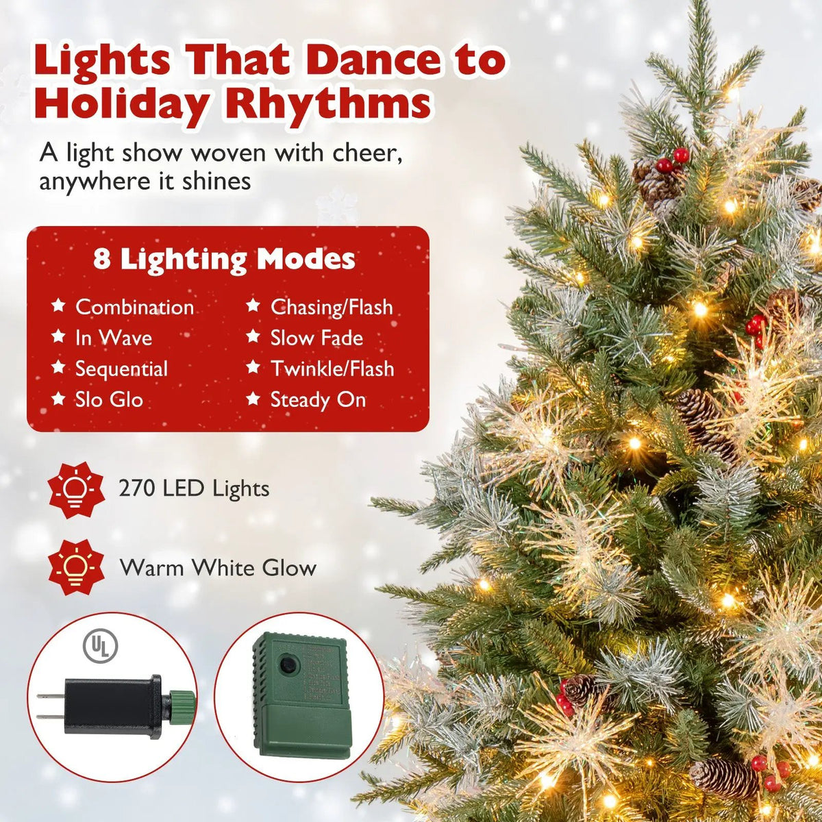 5 Feet Pre-Lit Artificial Christmas Tree with 8 Modes LED Lights with Berries, photo 10 of 24