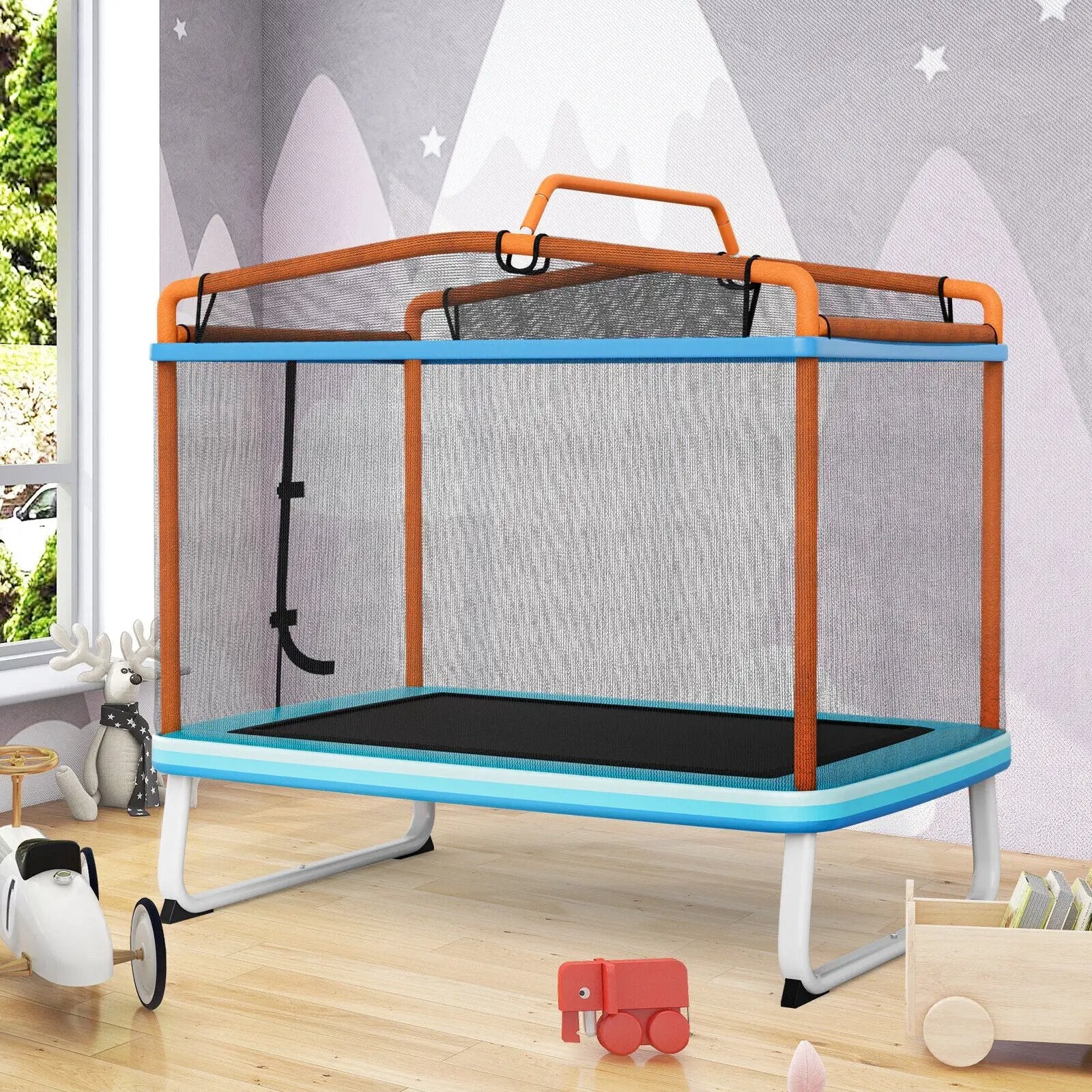 6 Feet Rectangle Trampoline with Swing Horizontal Bar and Safety Net by DirectDeals
