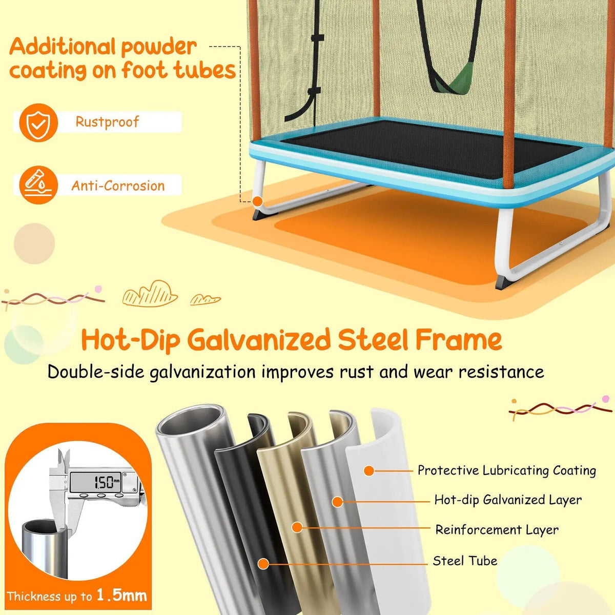 6 Feet Rectangle Trampoline with Swing Horizontal Bar and Safety Net, photo 8 of 9