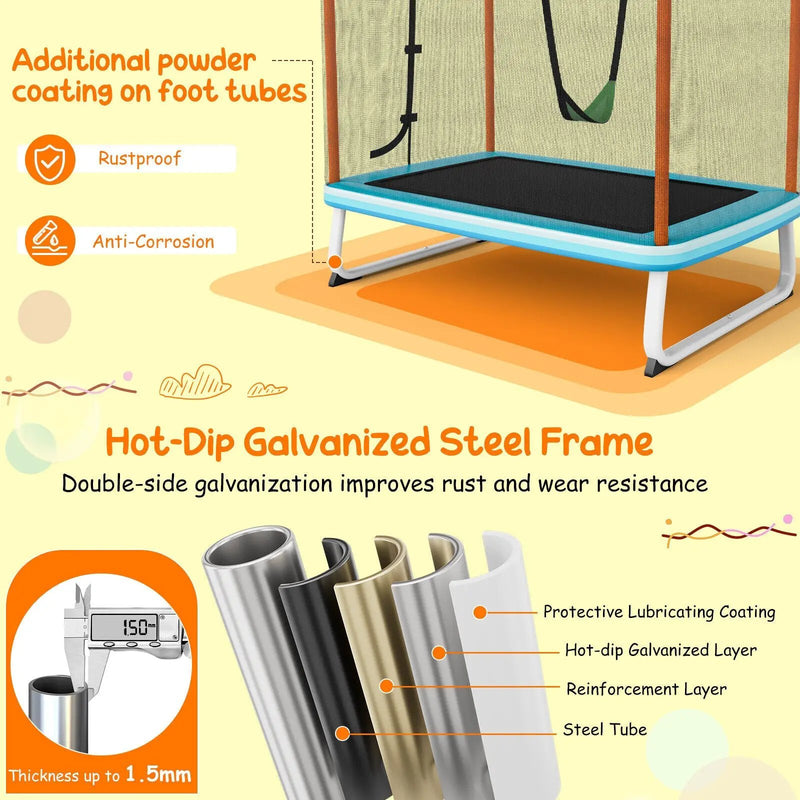 6 Feet Rectangle Trampoline with Swing Horizontal Bar and Safety Net by DirectDeals