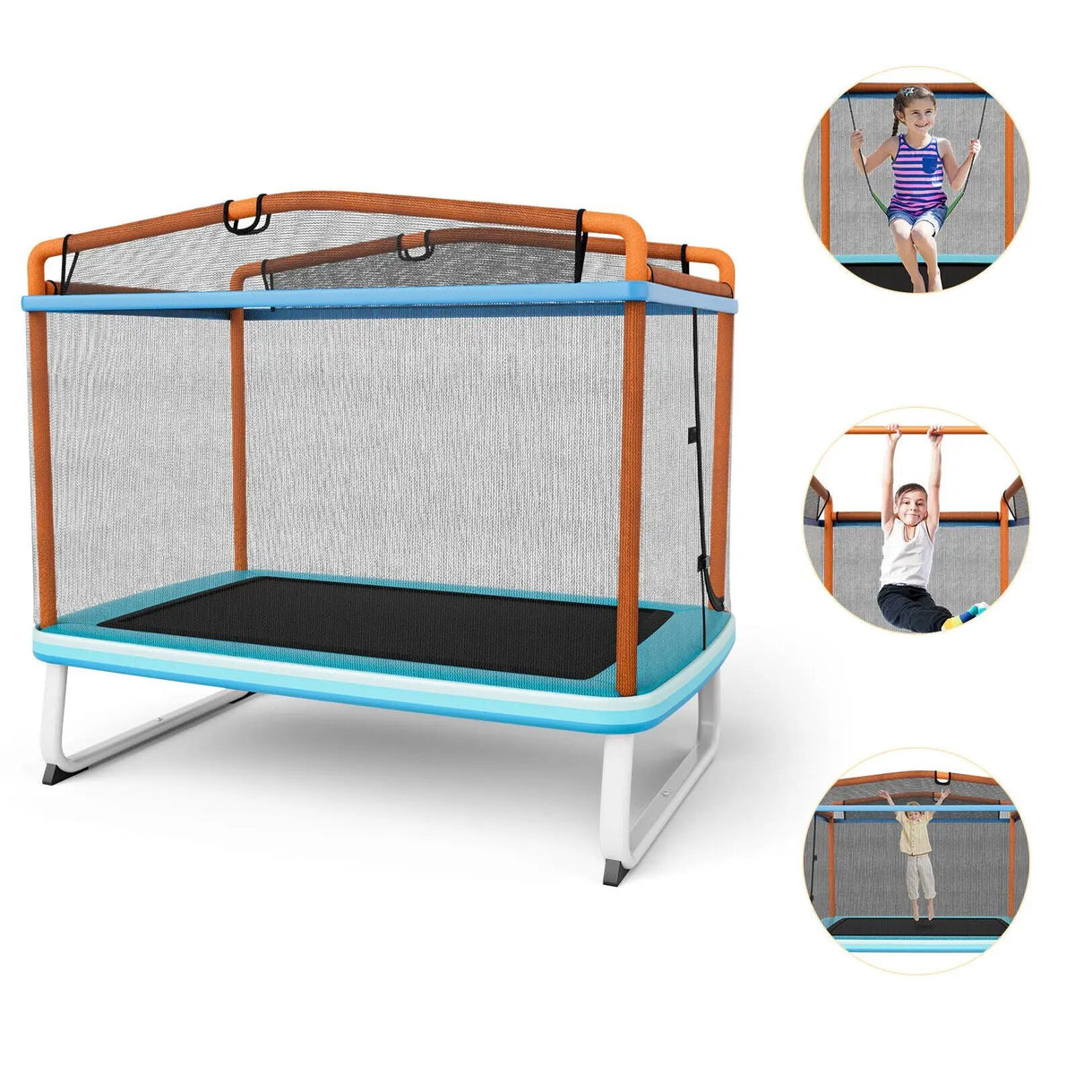 6 Feet Rectangle Trampoline with Swing Horizontal Bar and Safety Net, photo 3 of 9
