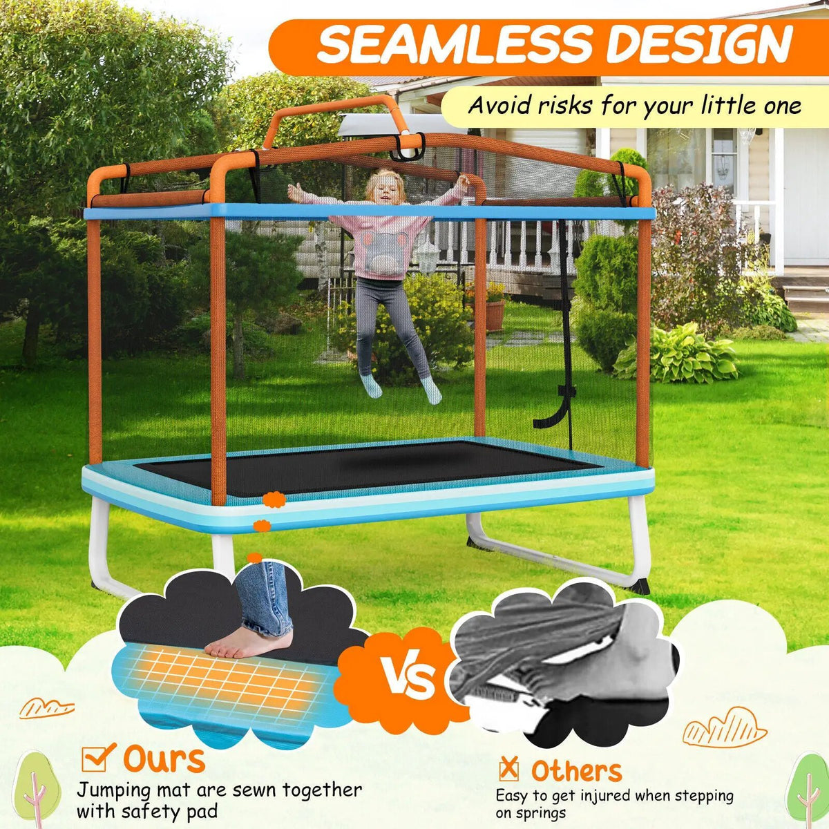 6 Feet Rectangle Trampoline with Swing Horizontal Bar and Safety Net, photo 5 of 9
