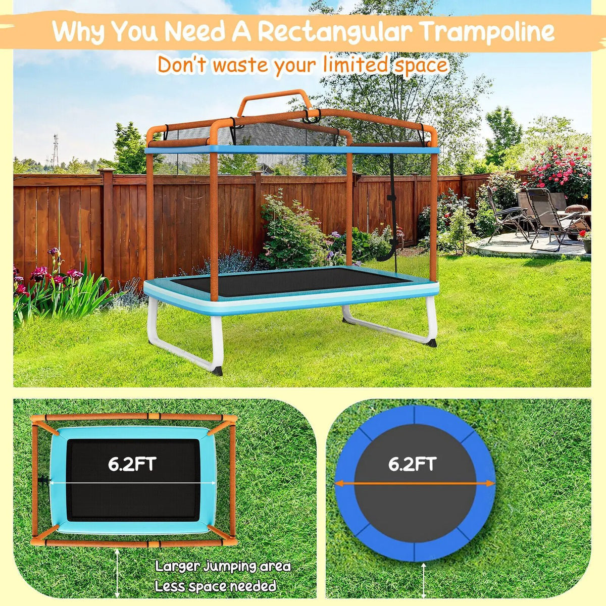 6 Feet Rectangle Trampoline with Swing Horizontal Bar and Safety Net, photo 7 of 9