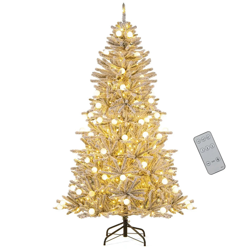 6 Feet Snow-flocked Artificial Christmas Tree Pre-lit Hinged with 81 Sphere Lights and Remote by DirectDeals