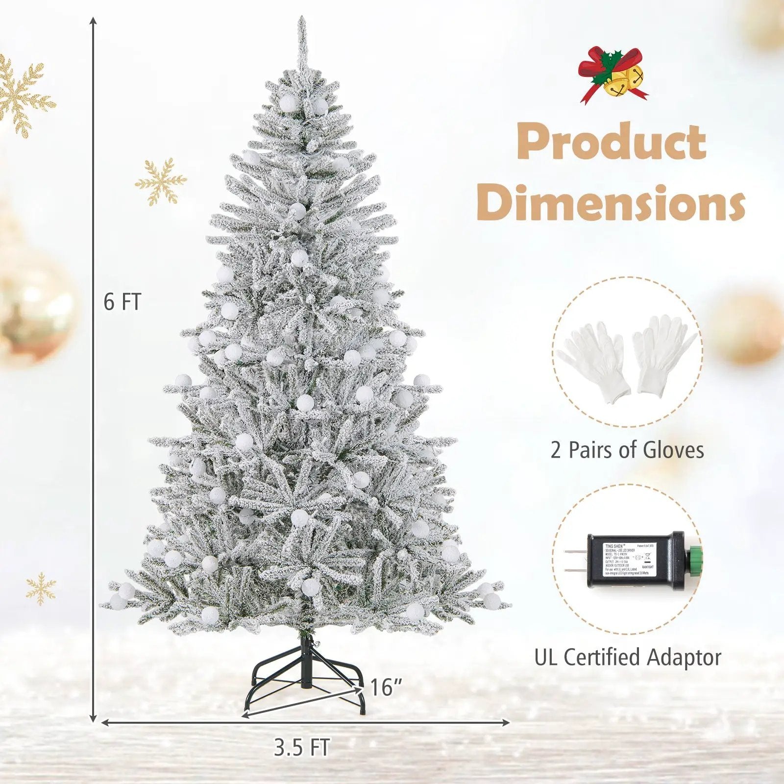 6 Feet Snow-flocked Artificial Christmas Tree Pre-lit Hinged with 81 Sphere Lights and Remote by DirectDeals