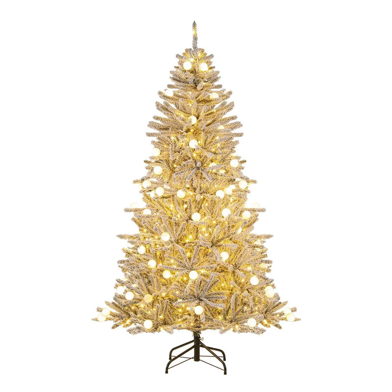 6 Feet Snow-flocked Artificial Christmas Tree Pre-lit Hinged with 81 Sphere Lights and Remote by DirectDeals