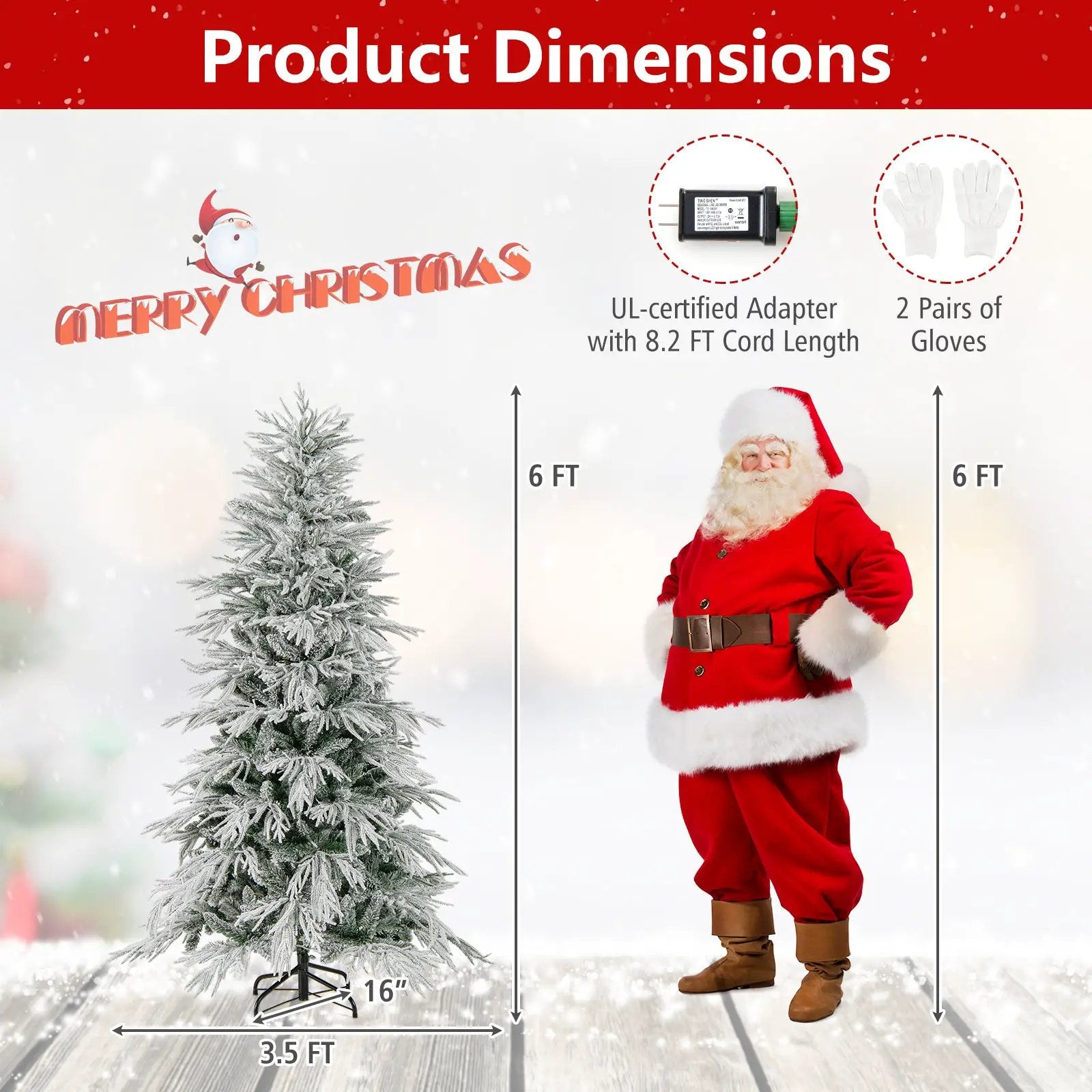 7 Feet Snow-flocked Artificial Christmas Tree Pre-lit Hinged Xmas Tree with Warm White LED Lights by DirectDeals