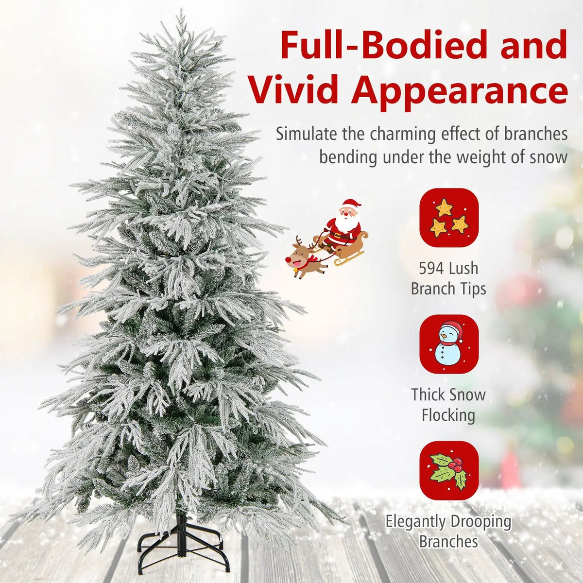 7 Feet Snow-flocked Artificial Christmas Tree Pre-lit Hinged Xmas Tree with Warm White LED Lights, photo 7 of 24