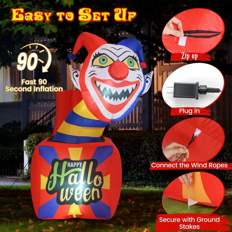 6 Ft Halloween Inflatable Clown with LED Lights for Indoor Outdoor Porch by DirectDeals