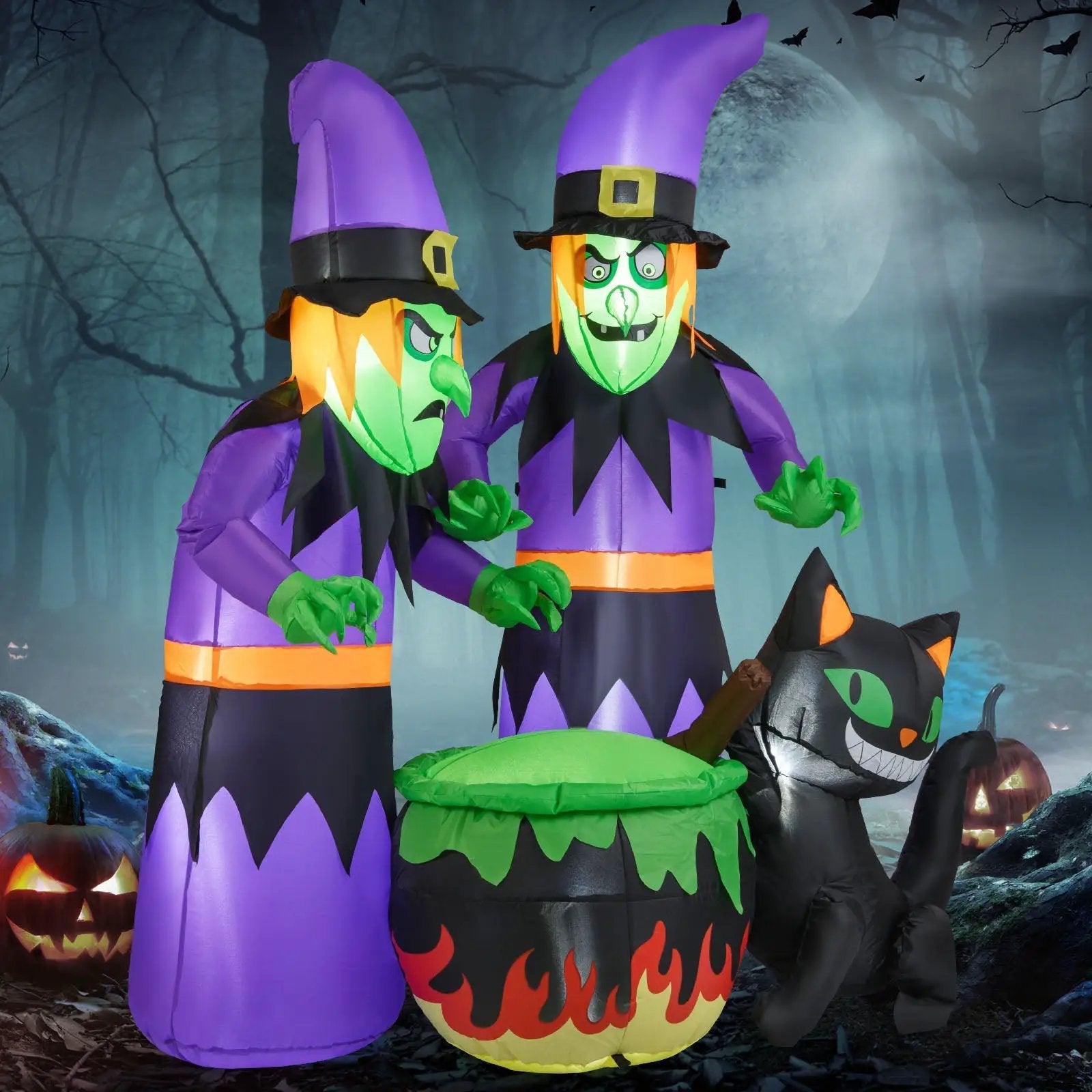 6 Ft Inflatable Halloween Witches with Cauldron & Black Cat by DirectDeals