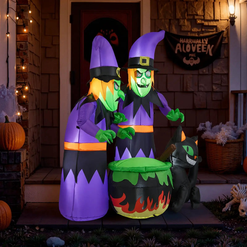 6 Ft Inflatable Halloween Witches with Cauldron & Black Cat by DirectDeals