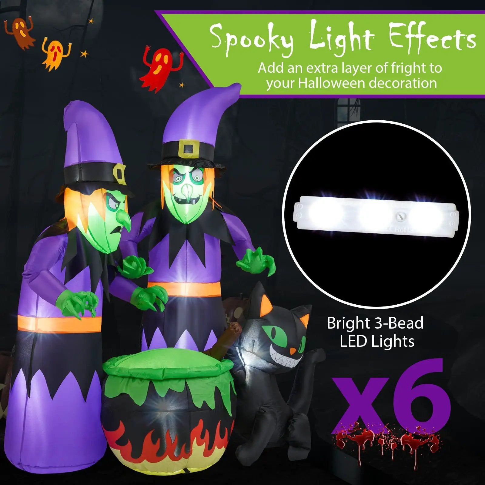 6 Ft Inflatable Halloween Witches with Cauldron & Black Cat by DirectDeals