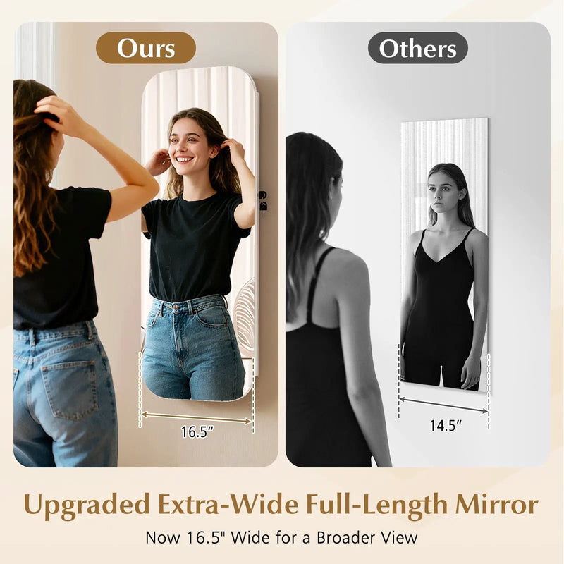 6 LEDs Mirror Jewelry Cabinet Wall or Door Mounted Lockable Jewelry Organizer-White by DirectDeals