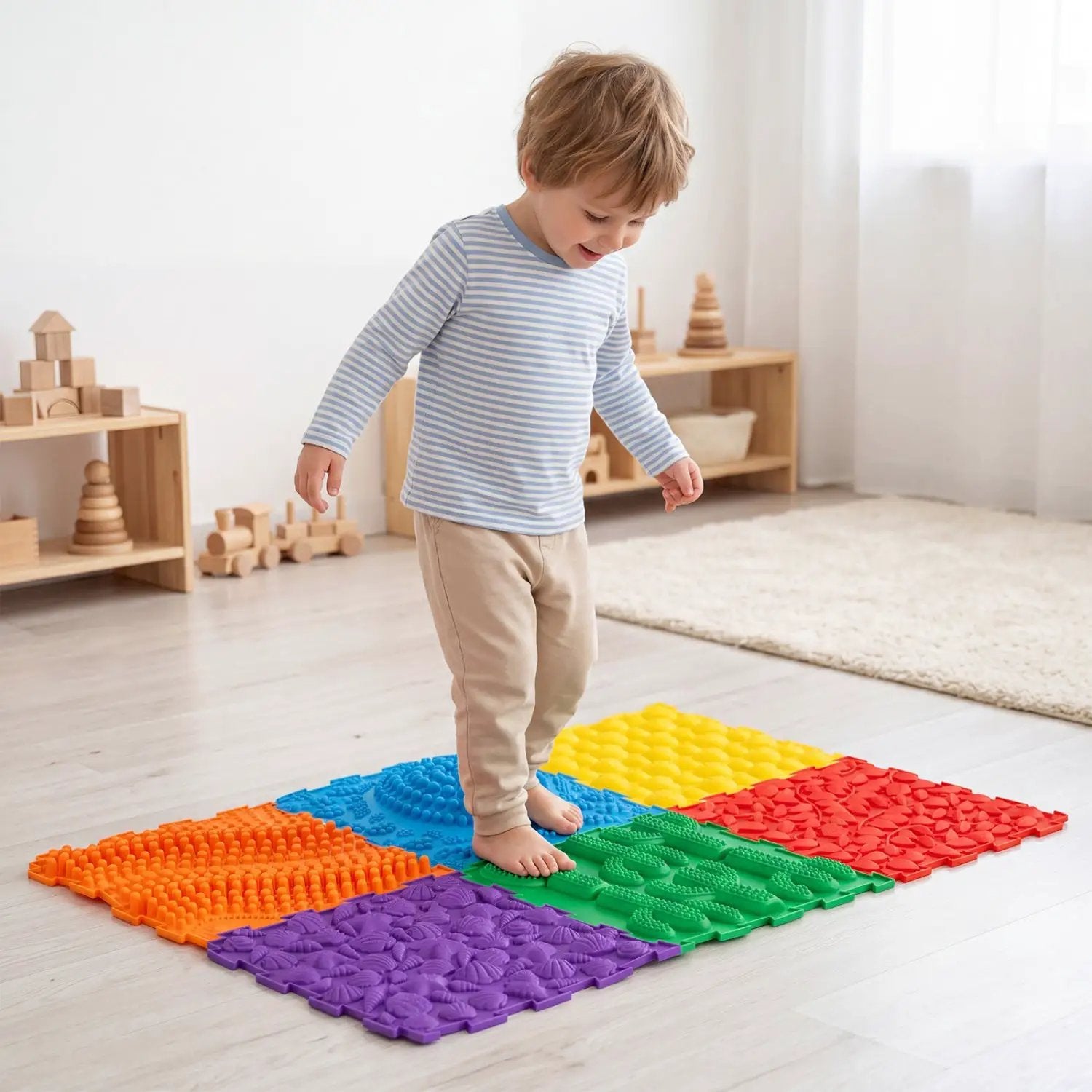 Interlocking Sensory Mats 6-Piece Set with Textured Surfaces by DirectDeals