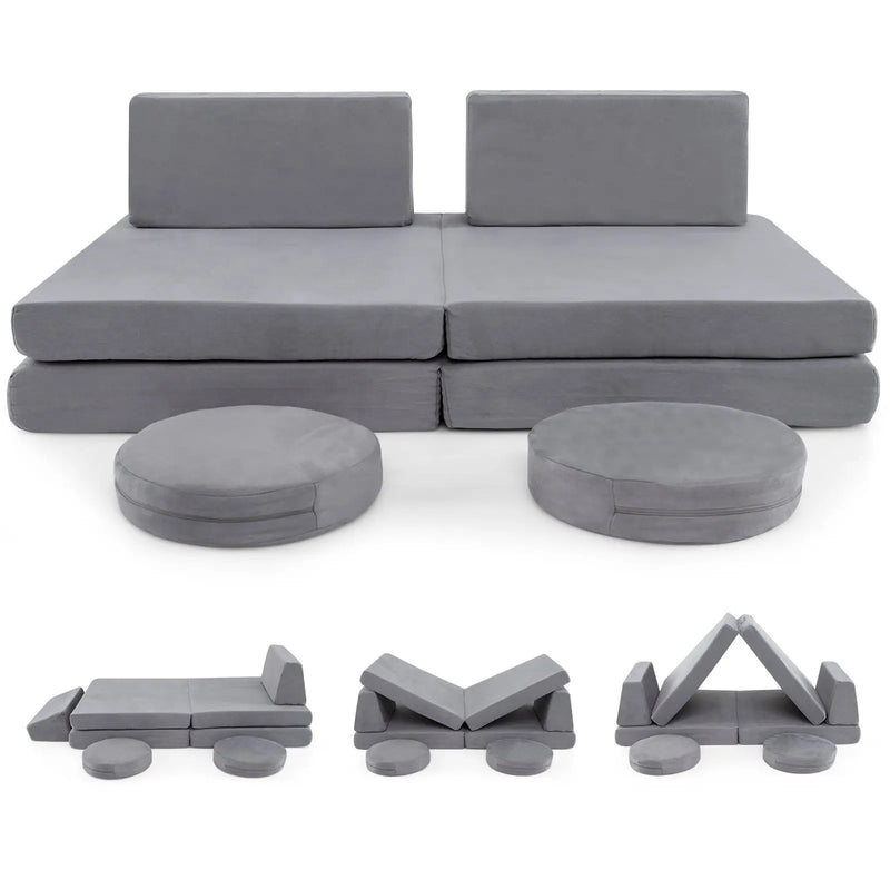 6 Pieces Modular Kids Play Couch Set with Washable Covers for Living Room Playroom-Gray by DirectDeals