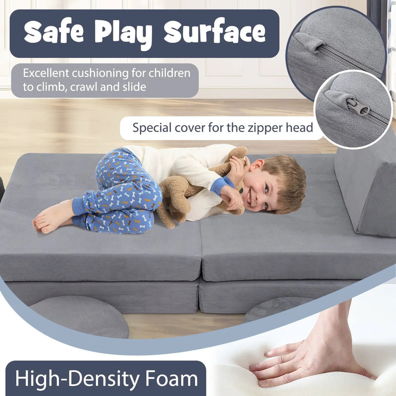 6 Pieces Modular Kids Play Couch Set with Washable Covers for Living Room Playroom-Gray by DirectDeals