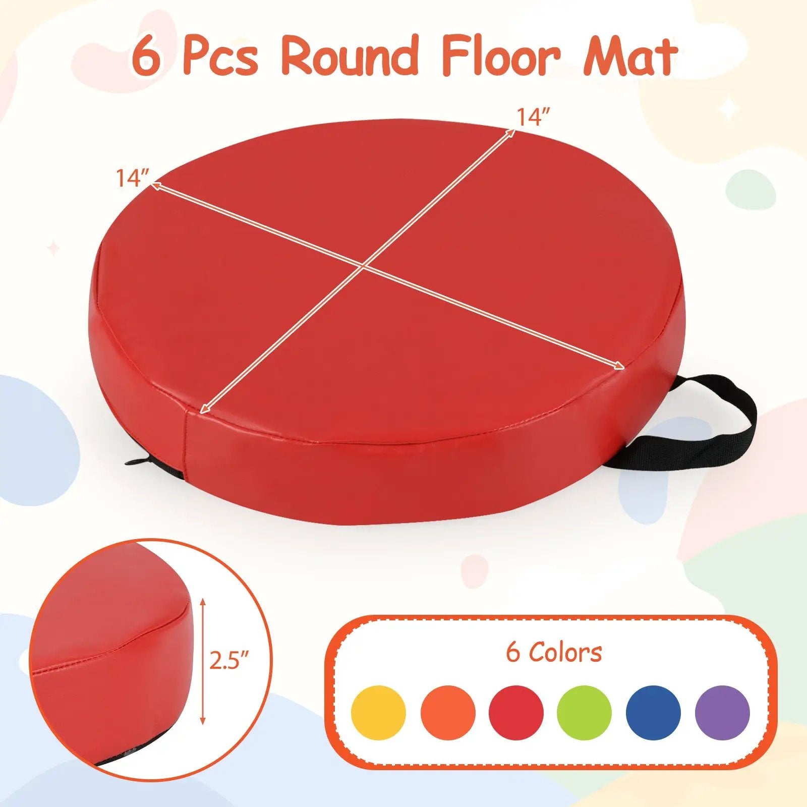 6 PCS Round Floor Cushions for Kids Classroom Floor Cushions with Handles-Multicolor by DirectDeals