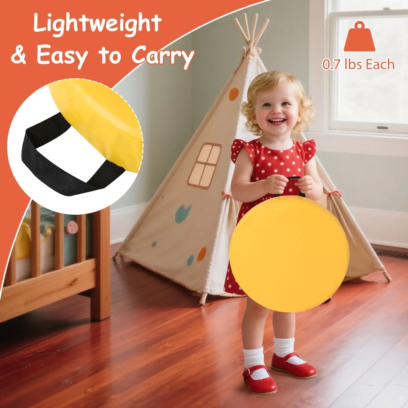 6 PCS Round Floor Cushions for Kids Classroom Floor Cushions with Handles-Multicolor by DirectDeals
