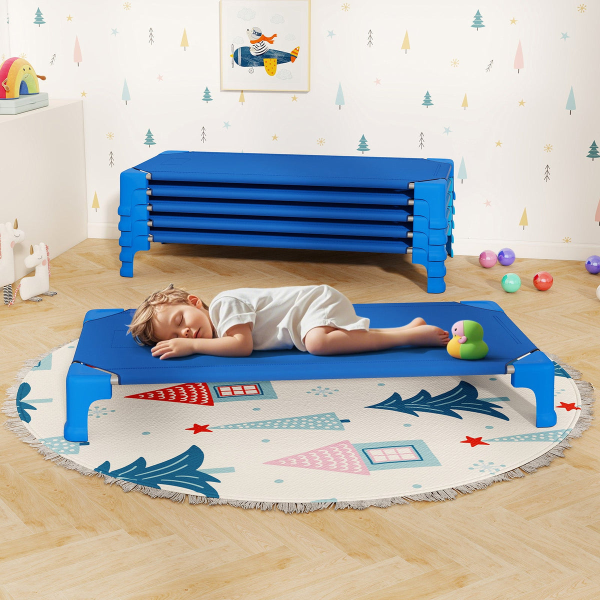 Portable 6 Pack Stackable Daycare Cots Sleeping Bed for Kids 53 Inch, photo 7 of 9