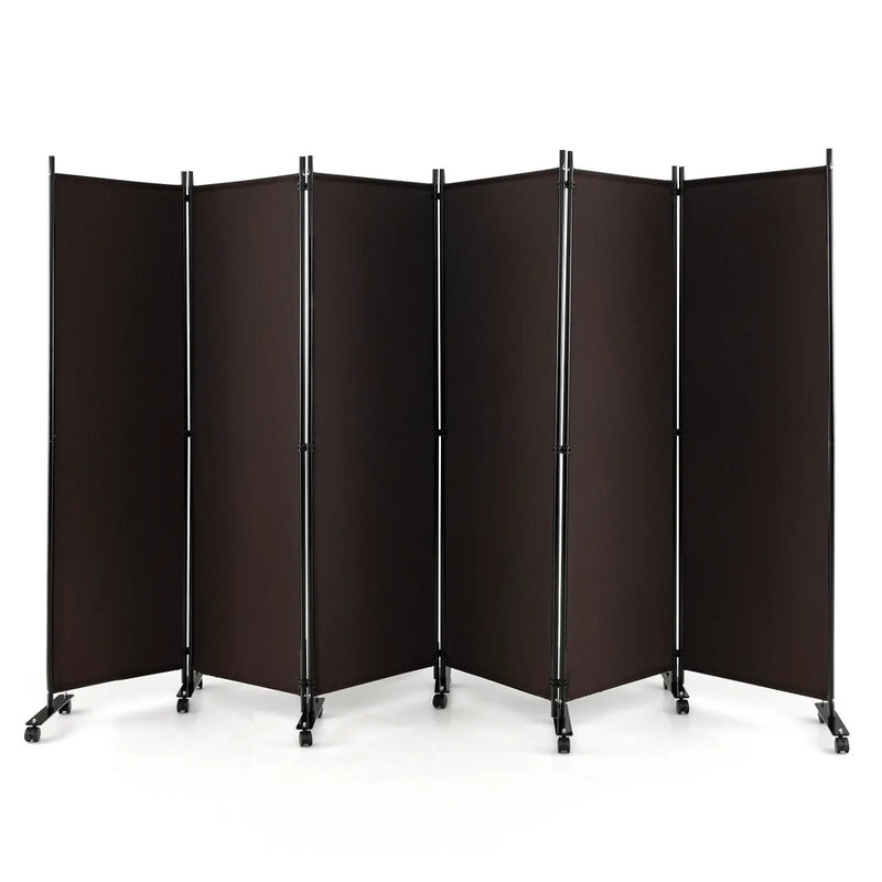 6 Panel Rolling Room Divider on Wheels - 5.7 Feet Tall by DirectDeals