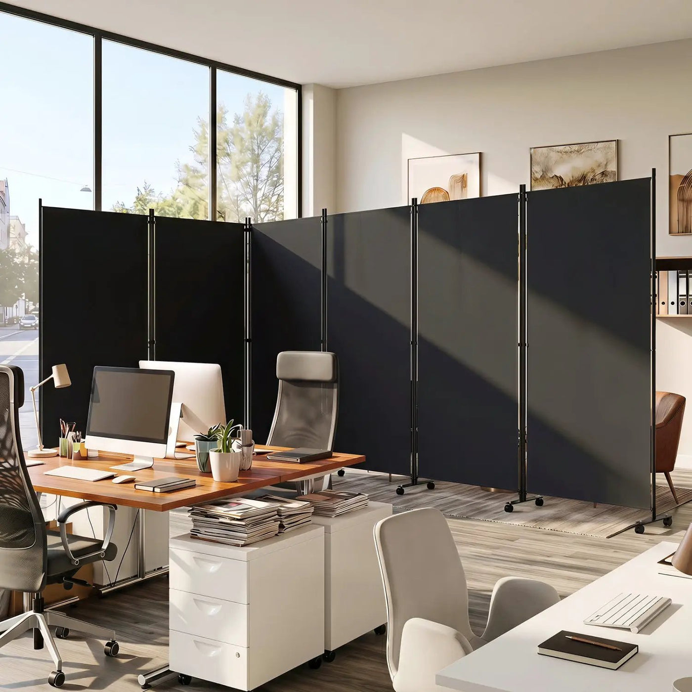 6-Panel Folding Room Divider with Wheels by DirectDeals