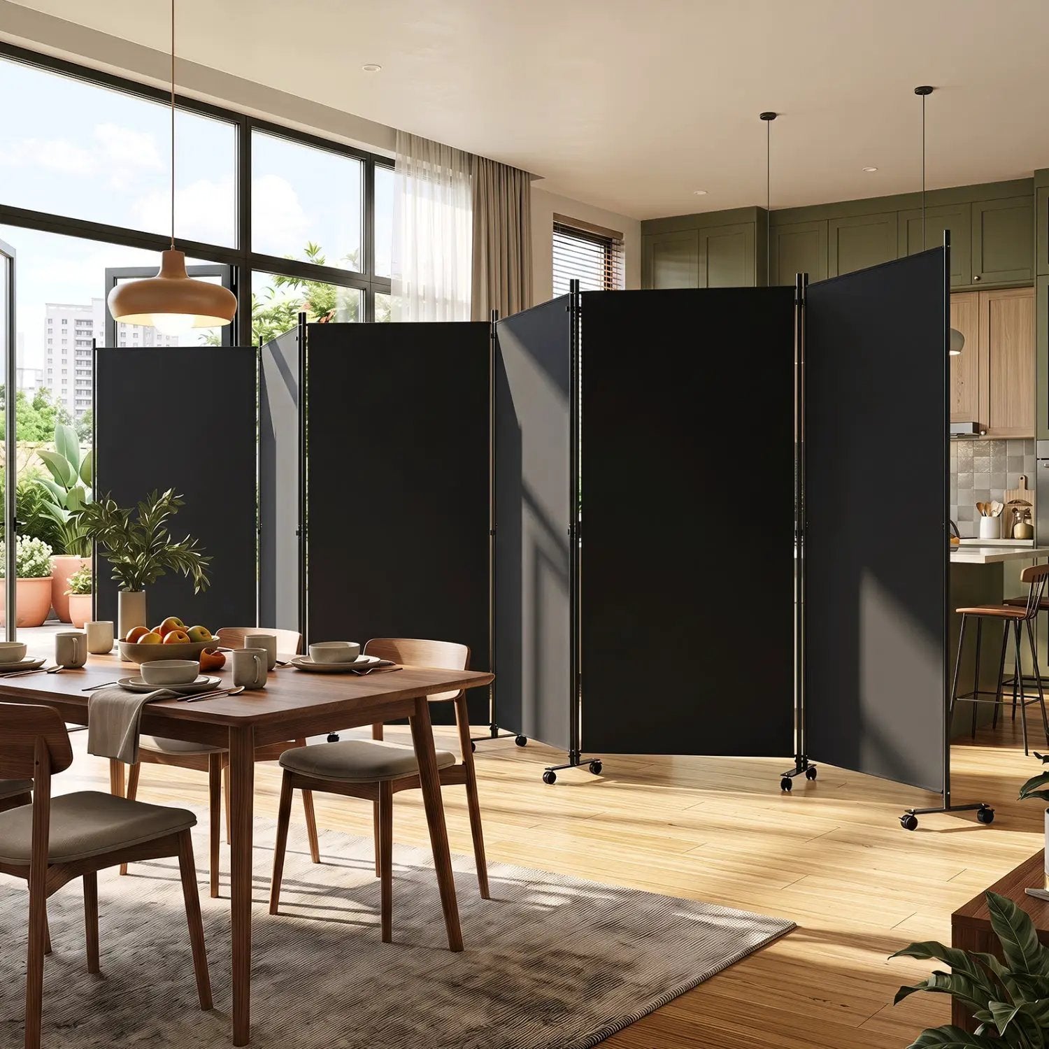 6-Panel Folding Room Divider with Wheels by DirectDeals