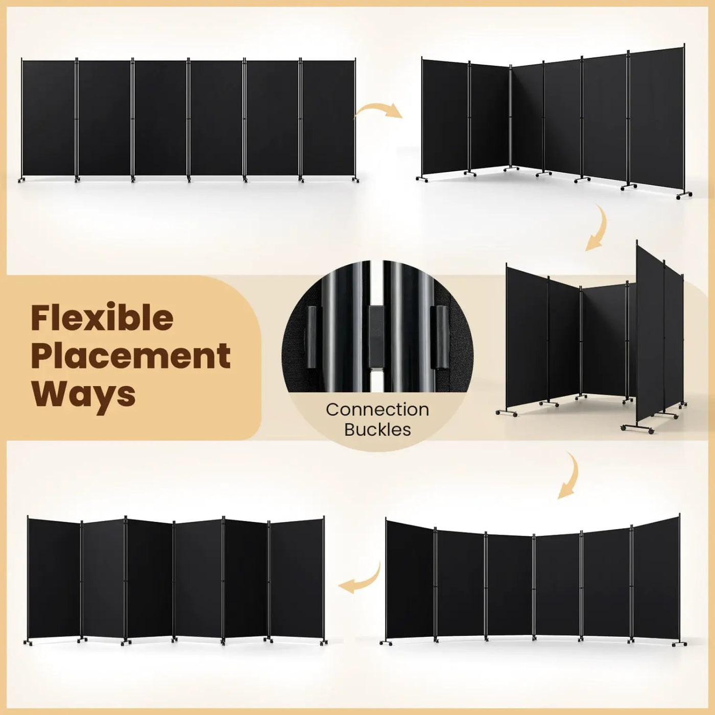 6-Panel Folding Room Divider with Wheels by DirectDeals