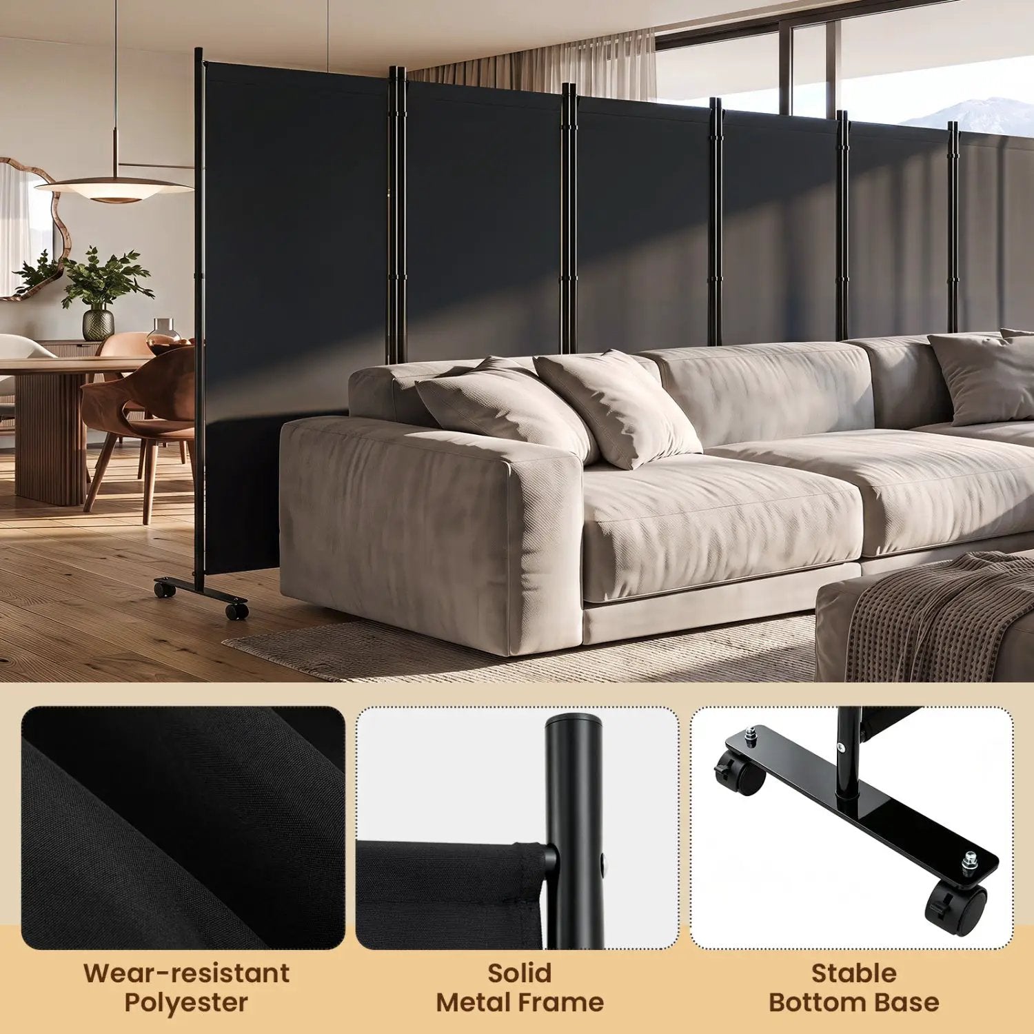6-Panel Folding Room Divider with Wheels by DirectDeals