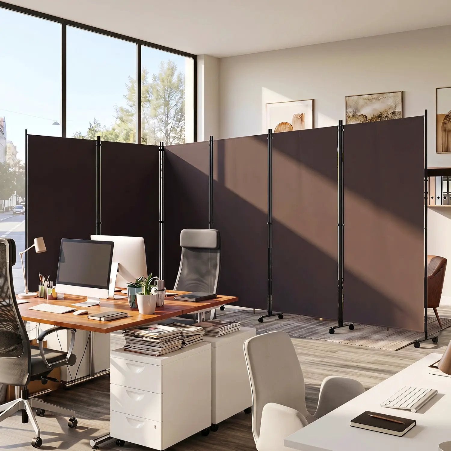 6-Panel Folding Room Divider with Wheels by DirectDeals
